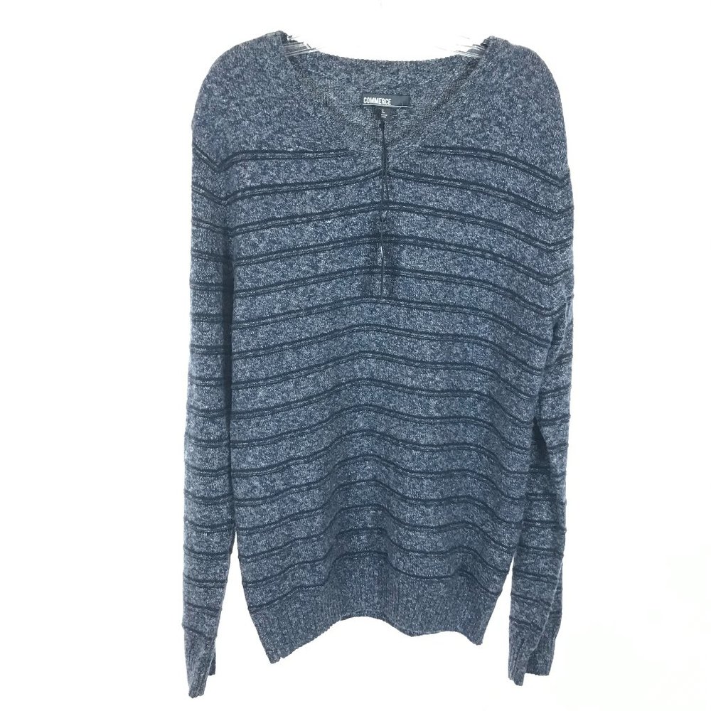 NWT Men Large Commerce Marled Knit Striped Sweater